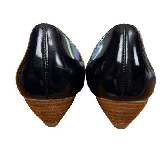 Steve Madden Open Toe Peep Patent Leather Black Stacked Wedge Shoes Pumps sz 8 - Picture 11 of 16